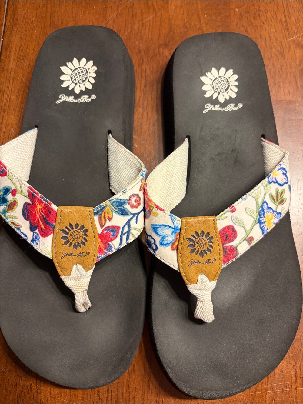 Yellow Box Floral Canvas Flip Flop Sandals in Black, Red, Blue, Cream